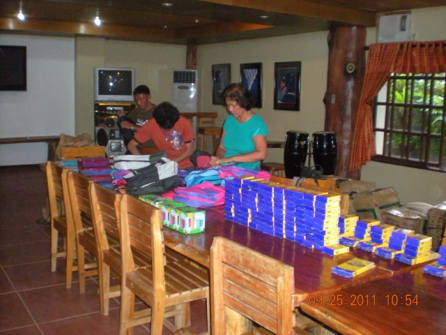 Sorting School Supplies at the Hollywood hotel, Puerto Galera